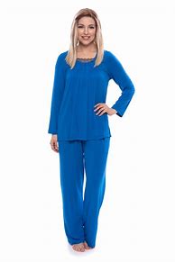 Image result for Women's Plus Comfy & Cozy Long Sleeve Pull-On Pajamas, Blue 3XL