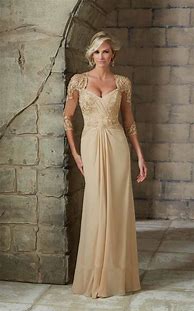 Image result for Two Piece A-Line Mother Of The Bride Dress Wrap Included Jewel Neck Knee Length Lace Polyester 3/4 Length Sleeve With Appliques 2022 Champagne US 6 /