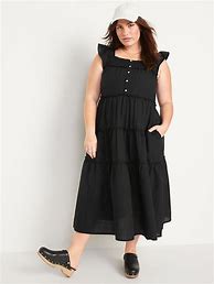 Image result for Old Navy Women%27s Flutter-Sleeve Printed Tiered Smocked Midi Swing Dress - Black - Tall Size XL