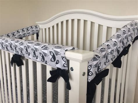 3PC SetGrey and Black Fox Crib Rail Cover   Bumperless Baby Bedding by  