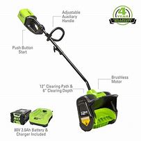 Image result for Greenworks PRO 80V 20 in. Single Stage Snow Blower With 2Ah Battery And Charger, 2600402