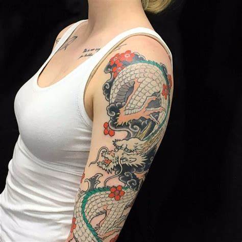 fierce dragon winding its way around your arm - filler tattoo ideas