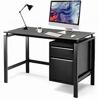 Image result for Black Computer Desk with Drawers and Shelves