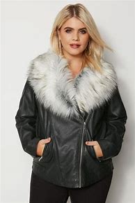 Image result for Short Black Leather Jacket Fur Trim