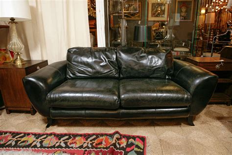 Vintage Black Leather Sofa by Drexel Heritage at 1stdibs