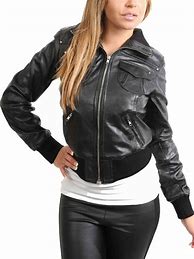 Image result for Women's Black Leather Bomber Jacket