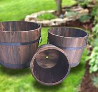 Image result for Wooden Barrel Planters