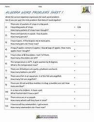 Image result for Algebra Word Problems Worksheets and Answers