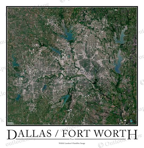 Dallas Ft Worth Satellite Map Print   Framed Aerial Image
