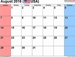 Image result for August 2016 Calendar