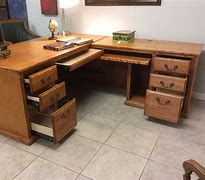 Image result for L-shaped Oak Wood Finish Desk