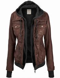 Image result for Women's Leather Jacket with Hoodie