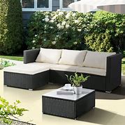Image result for 4 Pieces Rattan Outdoor Patio Conversation Furniture Set With Glass Table And Comfortable Wicker Sectional Sofa