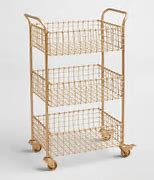 Image result for Gold Wire Basket 3 Tier Antonia Rolling Cart By World Market
