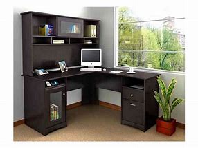 Image result for Black Corner Computer Desk with Hutch