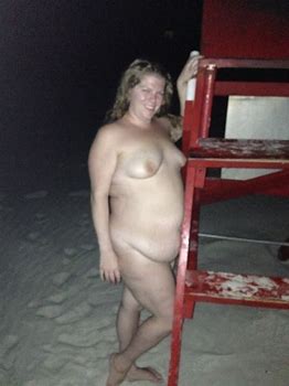 BBW Slut Wife nude on the beach at night with cum Pi