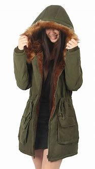 Image result for Green Parka Fur Hood Coat for Women