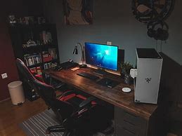 Image result for Dark Wood Desk Setup