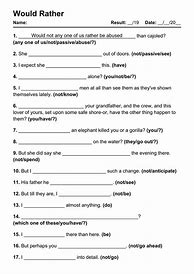 Image result for Iffy Worksheet Would You Rather