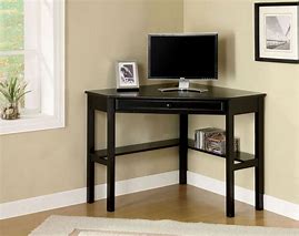 Image result for Black Corner Desk with a Shelf and Draws
