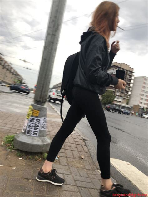 Cute Smoking Girl in Black Tights on the Crosswalk Creepshots  