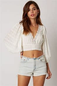 Image result for White Long Sleeve Crop Top Lace