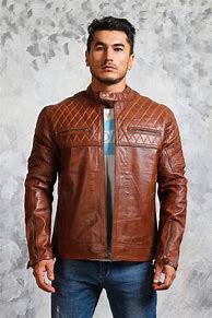 Image result for Men's Brown Leather Biker Jacket