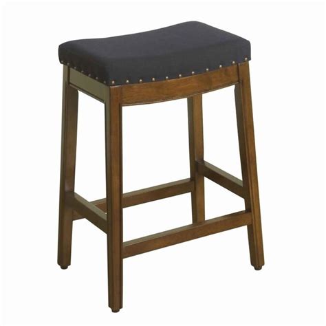 Benzara Wooden Counter Height Stool with Fabric Padded Saddle Seat and  