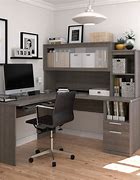 Image result for L-shaped Office Desk with Hutch