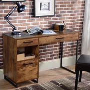 Image result for Wood Desk with Metal Legs and Drawers