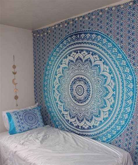 Blue Multi Indian Ombre Mandala Wall Tapestry Hippie Bedding  
