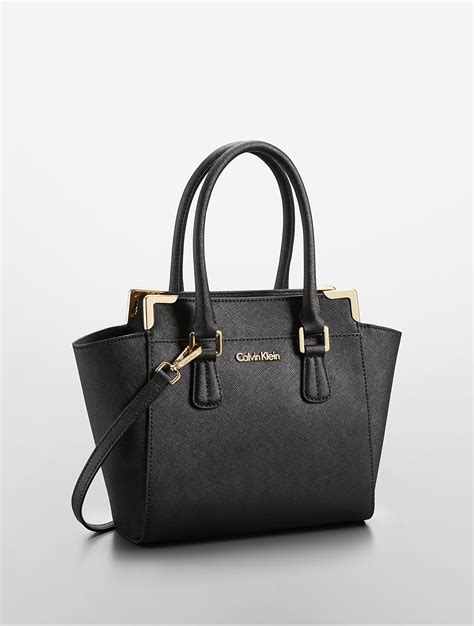 Calvin klein Saffiano Leather Small Winged Tote Bag in Black   Lyst