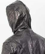 Image result for Black Hooded Leather Down Jackets