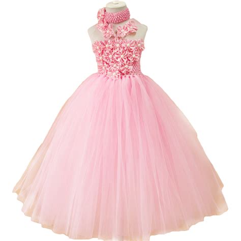 pink flower tutu dress for baby girls wholesale retail summer handmade  