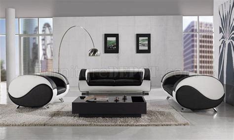 Black & White Leather 3Pc Modern Artistic Living Room Set