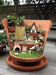 Image result for Broken Clay Pot Fairy Gardens