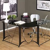 Image result for Small Glass L-shaped Desk