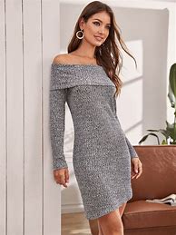 Image result for Off Shoulder Grey Sweater Dress