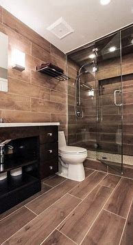 Image result for Bathrooms with Dark Wood Look Tile
