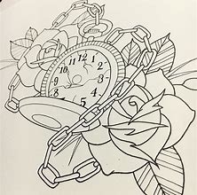 Image result for Pocket Watch Tattoo Stencil