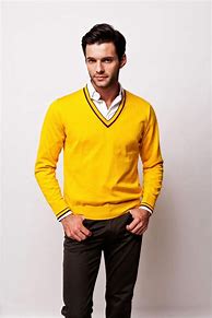 Image result for Men's Yellow V-Neck Sweater