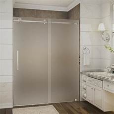 Aston Moselle 75 in H x 56 in to 60 in W Frameless Sliding Chrome Shower Door (Frosted Glass