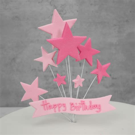 Pink Icing Happy Birthday Banner And Stars Cake Topper