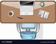 Workplace top view office tools on table Vector Image