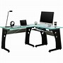 Image result for Smoked Tempered Glass L-shaped Computer Desk