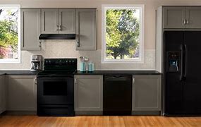 Image result for Gray Cabinets with Black Stainless Appliances