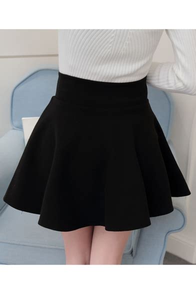 Girls Black High Rise Simple Plain Mini A Line Pleated Skirt  