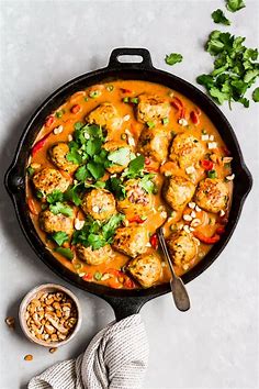 One Pan Ginger Chicken Meatballs with Peanut Sauce | Ambitious Kitchen