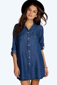 Image result for Y2K Women Denim Shirt Dresses Long Sleeve Distressed Denim Dress Button Down V Neck Casual Tunic Tops
