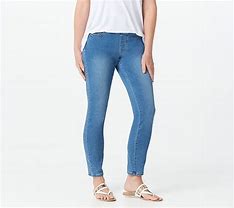 Image result for Belle By Kim Gravel Tripleluxe Denim Pull-Oncapri Jeans, Size Plus 30, Rinse Wash
